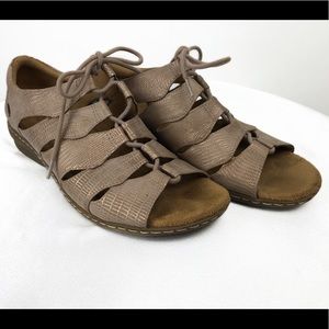 Natural Soul by Naturalizer Size 8 Beatrice Lace Up Open Toe Comfort Shoe Tan